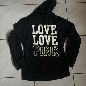 Pink Victoria’s Secret Black Track Jacket. Full Zip Hoodie. Vintage. Size: Large
